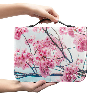 Pink Cherry Blossom Print Leather Bible Cover