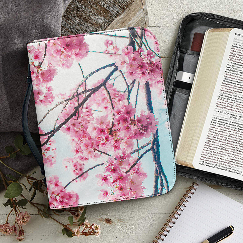 Pink Cherry Blossom Print Leather Bible Cover