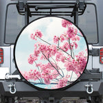 Pink Cherry Blossom Print Leather Spare Tire Cover