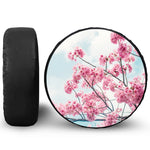 Pink Cherry Blossom Print Leather Spare Tire Cover