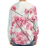 Pink Cherry Blossom Print Long Sleeve Baseball Jersey