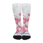 Pink Cherry Blossom Print Long Socks