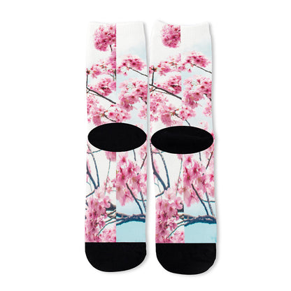 Pink Cherry Blossom Print Long Socks