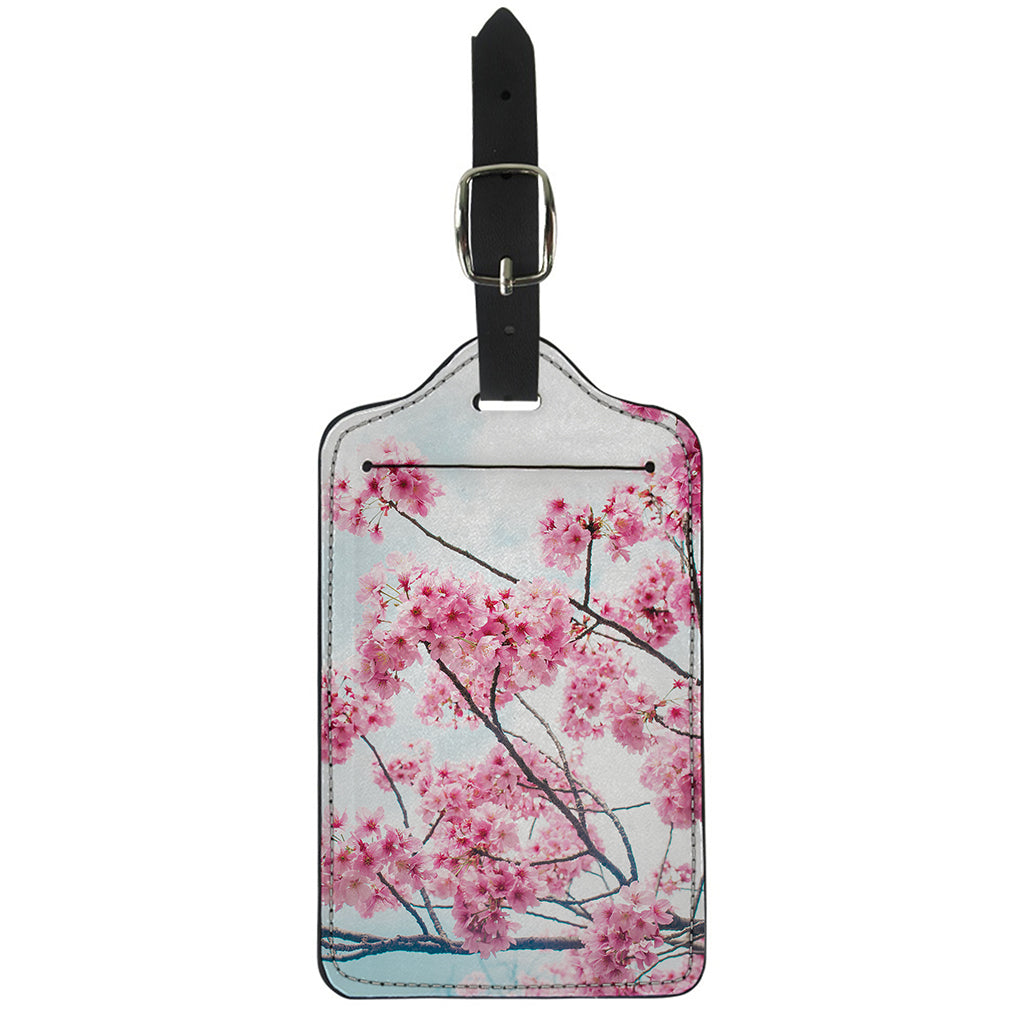 Pink Cherry Blossom Print Luggage Tag