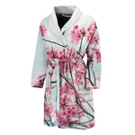 Pink Cherry Blossom Print Men's Bathrobe