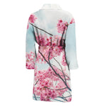 Pink Cherry Blossom Print Men's Bathrobe