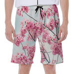 Pink Cherry Blossom Print Men's Beach Shorts