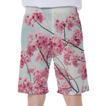 Pink Cherry Blossom Print Men's Beach Shorts