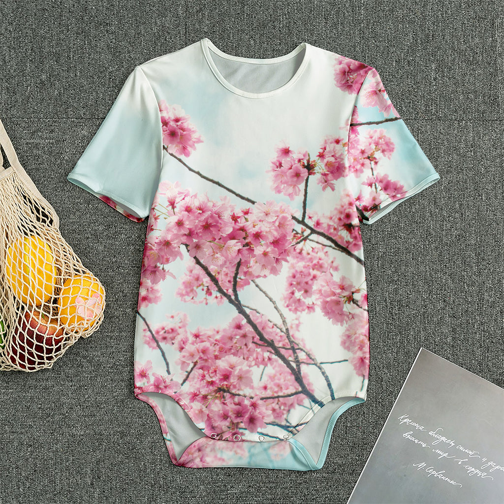 Pink Cherry Blossom Print Men's Bodysuit