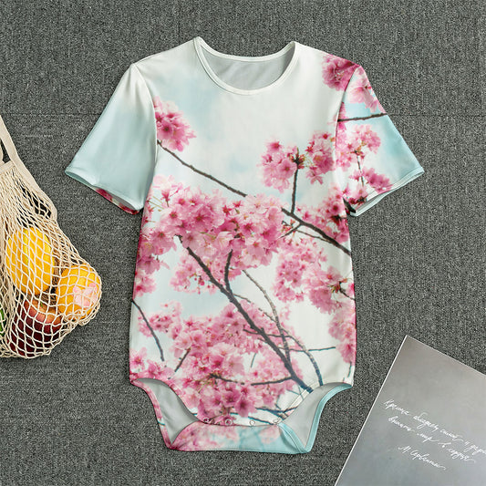 Pink Cherry Blossom Print Men's Bodysuit