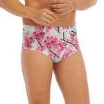 Pink Cherry Blossom Print Men's Briefs