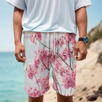 Pink Cherry Blossom Print Men's Cargo Shorts