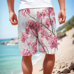 Pink Cherry Blossom Print Men's Cargo Shorts