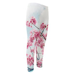 Pink Cherry Blossom Print Men's Compression Pants