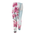 Pink Cherry Blossom Print Men's Compression Pants