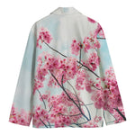 Pink Cherry Blossom Print Men's Cotton Blazer