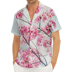 Pink Cherry Blossom Print Men's Deep V-Neck Shirt