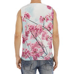 Pink Cherry Blossom Print Men's Fitness Tank Top
