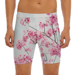 Pink Cherry Blossom Print Men's Long Boxer Briefs
