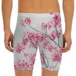 Pink Cherry Blossom Print Men's Long Boxer Briefs