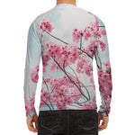 Pink Cherry Blossom Print Men's Long Sleeve Rash Guard