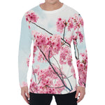 Pink Cherry Blossom Print Men's Long Sleeve T-Shirt