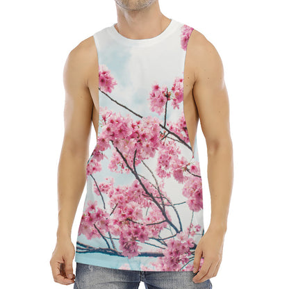 Pink Cherry Blossom Print Men's Muscle Tank Top