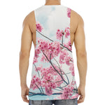 Pink Cherry Blossom Print Men's Muscle Tank Top
