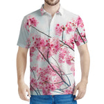 Pink Cherry Blossom Print Men's Polo Shirt