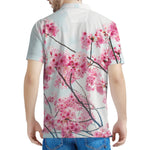 Pink Cherry Blossom Print Men's Polo Shirt