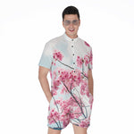 Pink Cherry Blossom Print Men's Rompers