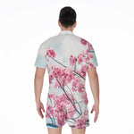 Pink Cherry Blossom Print Men's Rompers