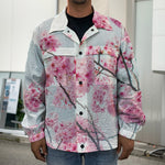 Pink Cherry Blossom Print Men's Shirt Jacket