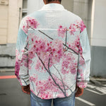 Pink Cherry Blossom Print Men's Shirt Jacket