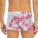 Pink Cherry Blossom Print Men's Short Boxer Briefs