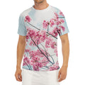 Pink Cherry Blossom Print Men's Short Sleeve Rash Guard