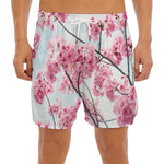 Pink Cherry Blossom Print Men's Split Running Shorts