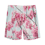 Pink Cherry Blossom Print Men's Sports Shorts