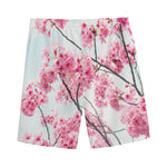 Pink Cherry Blossom Print Men's Sports Shorts