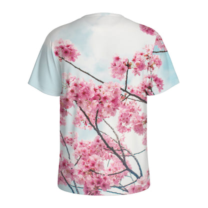 Pink Cherry Blossom Print Men's Sports T-Shirt