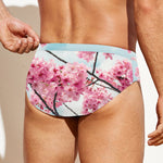 Pink Cherry Blossom Print Men's Swim Briefs