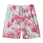 Pink Cherry Blossom Print Men's Swim Trunks