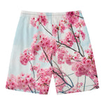 Pink Cherry Blossom Print Men's Swim Trunks