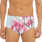 Pink Cherry Blossom Print Men's Triangle Swim Briefs
