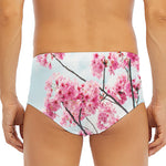 Pink Cherry Blossom Print Men's Triangle Swim Briefs