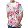 Pink Cherry Blossom Print Men's Velvet T-Shirt