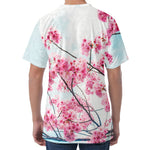 Pink Cherry Blossom Print Men's Velvet T-Shirt