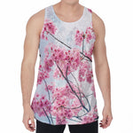 Pink Cherry Blossom Print Men's Velvet Tank Top