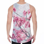 Pink Cherry Blossom Print Men's Velvet Tank Top