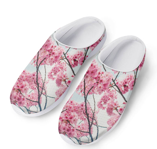 Pink Cherry Blossom Print Mesh Casual Shoes